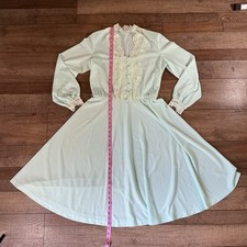 60s VINTAGE Size S - Toni Todd Mint Green Lace Trim Dress Cottagecore 70s #69708