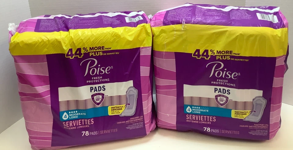 Almohadillas para incontinencia Poise para mujer, #4 largas moderadas, 156 almohadillas, paquetes despeinados Foto 2 de 4