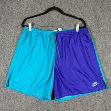 VTG 80s 90s Nike Purple Blue Colorblock Mens XL Nylon Shorts Drawstring Elastic