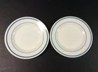 Set of 2 Pyrex 703 9 Inch Diameter Blue on White Luncheon Plates (Very Good)