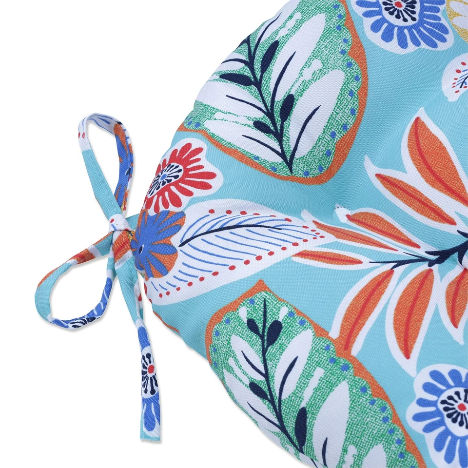 Cojín de asiento de mimbre acolchado floral brillante para interiores/exteriores con lazos, 2 unidades, 1... Foto 3 de 4