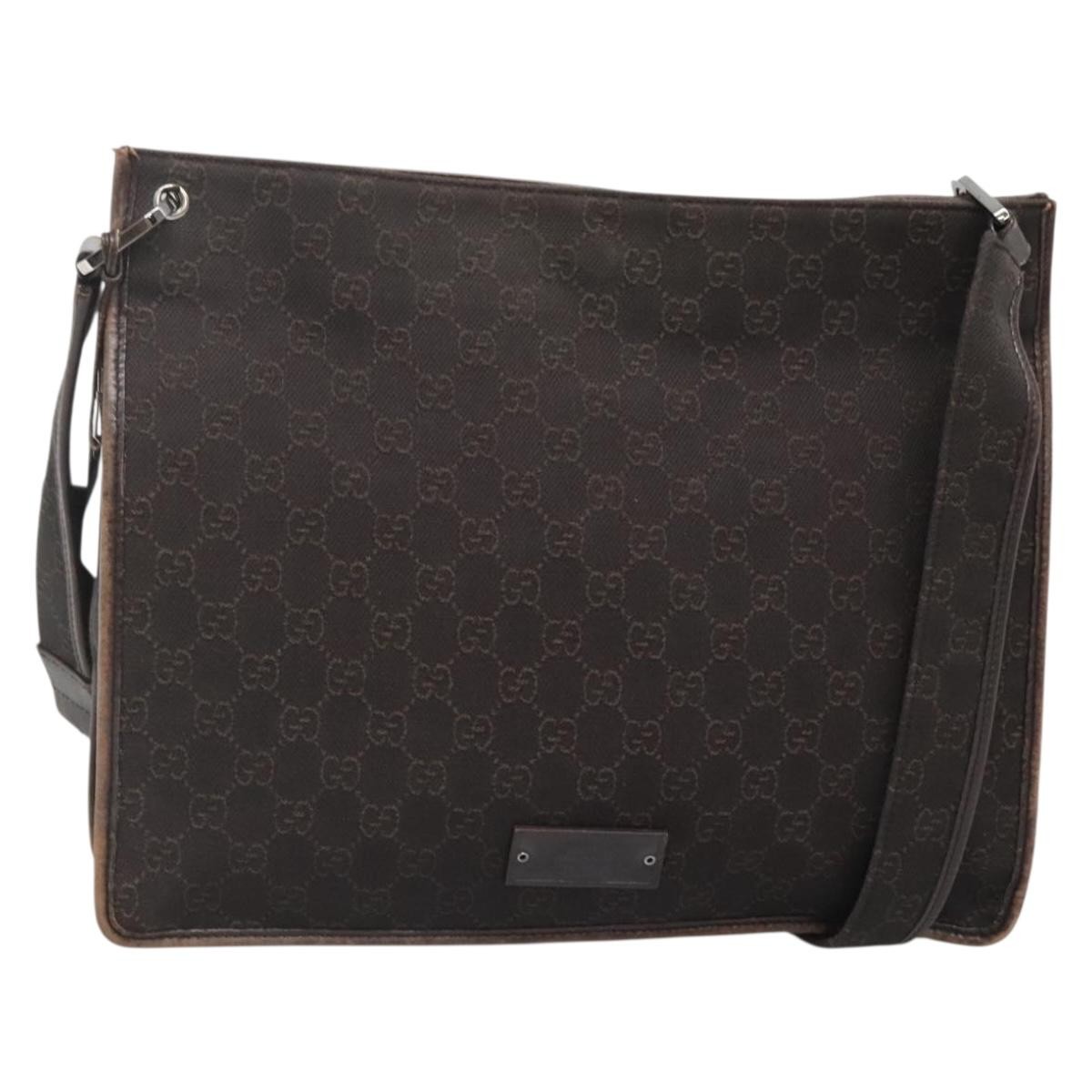 GUCCI ボディーバッグ　ブラック/ブラウン GUCCI GG Canvas Shoulder Bag Dark Brown 90656 Auth ep10594 | eBay