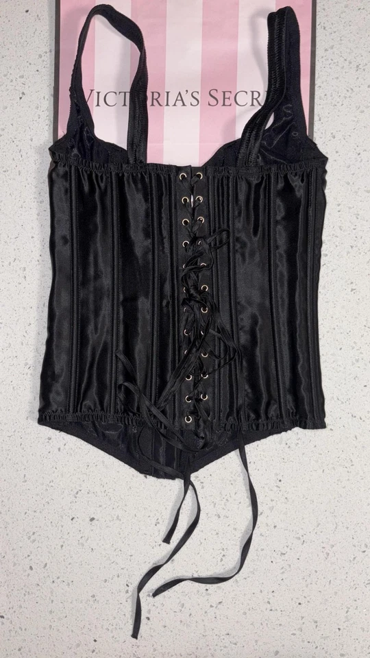 Nuevo con etiquetas Conjunto Corsé Victoria’s Secret Negro Muy Sexy Clásico Seda Talla S/P Foto 2 de 4