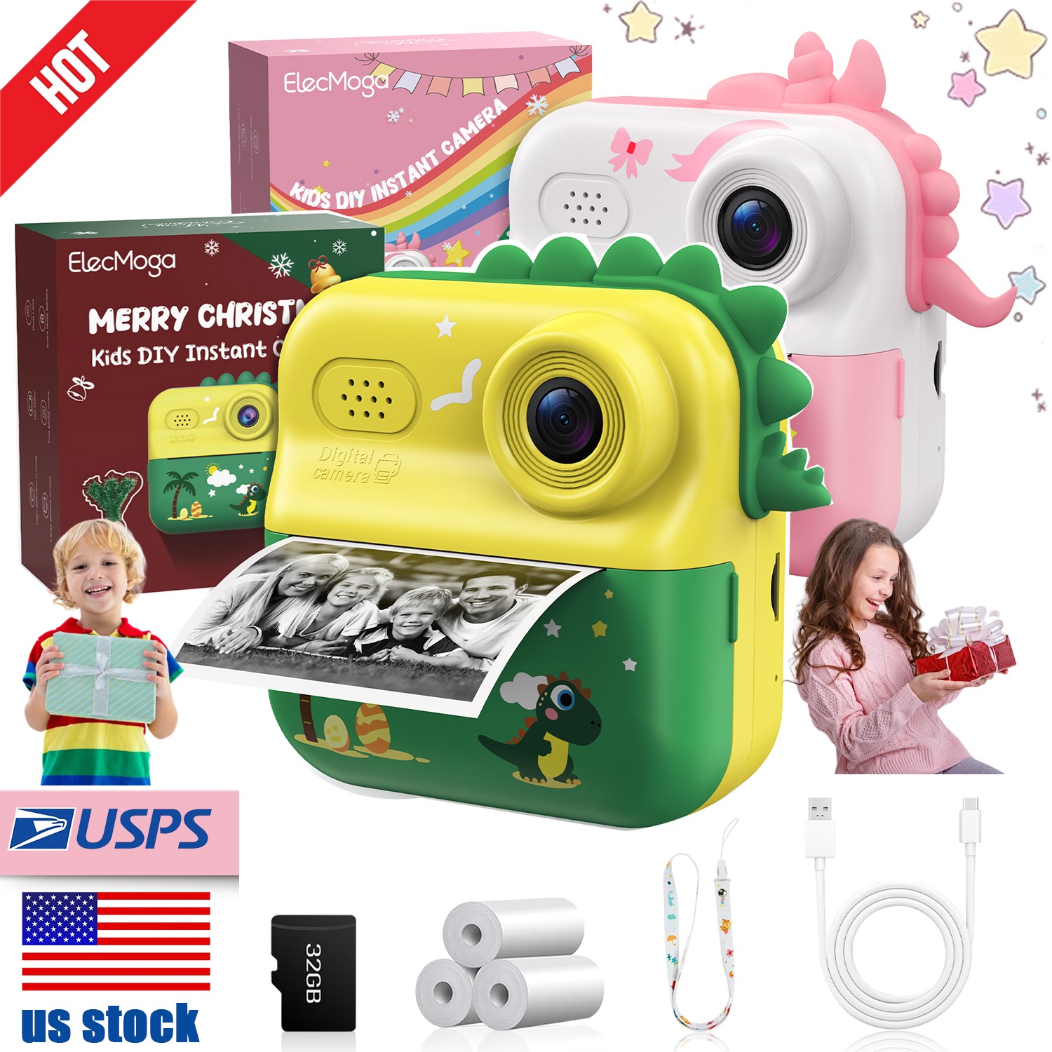 Children Instant Camera,Digital Camera with Printing Paper&32G,Gifts for Kids,r-image