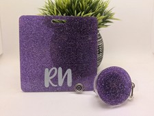 RN Nurse Buddy Badge And Retractor Purple Glitter