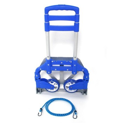 Portable Blue Luggage Cart Folding Dolly Push Truck Hand Collapsible Trolley