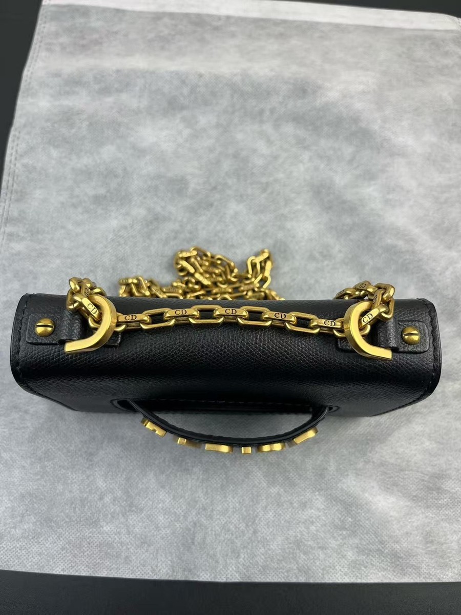 Dior J'ADIOR Mini Flap Crossbody Bag Black Grained Leather Gold