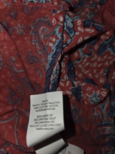 Lucky Brand Damen Gr. Lg rosa Blumen Quasten V-Ausschnitt Kappe Kurzarm Bluse  - Bild 8 von 10