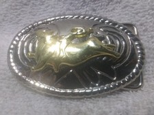 Small Gold Cowboy On Bull Rider Western Belt Buckle Rope Edge Excellent