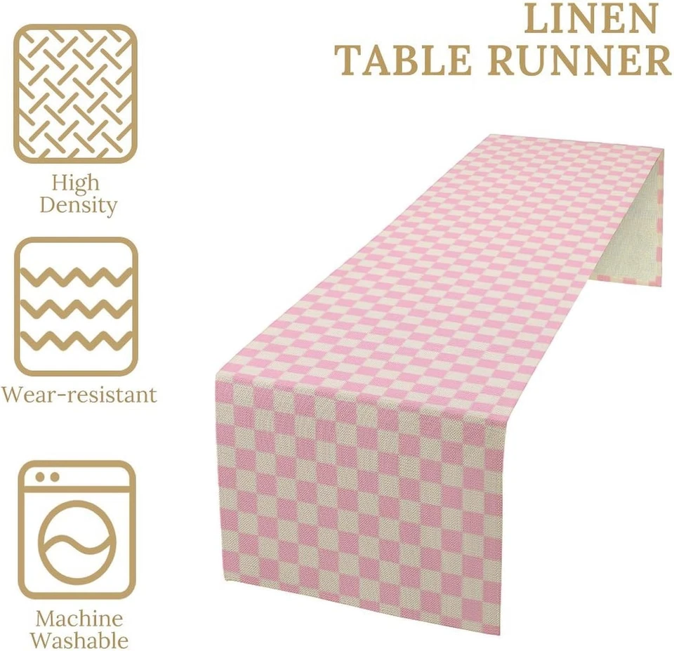 70S Hippie Table Runner Groovy Pink Grid Square Modern Geometric Boho Dinner Run - Image 3 of 4