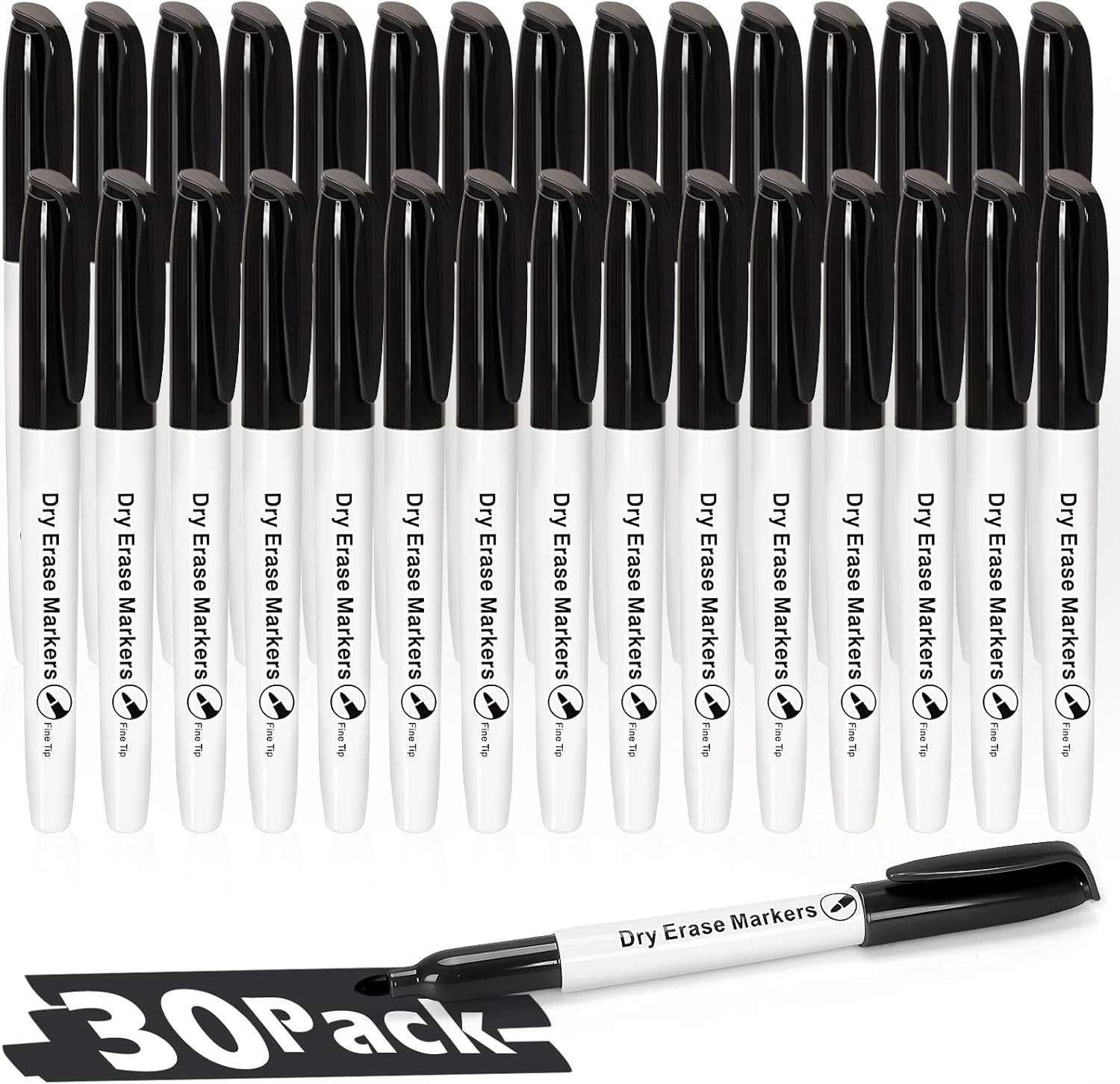 Classroom Dry Erase Markers 30 Pack Black Fine Tip Office Whiteboard Marker Set