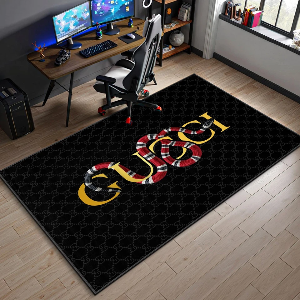 Alfombra de sala de estar Gucci negra dorada serpiente, alfombra de dormitorio Hypebeast Foto 3 de 4