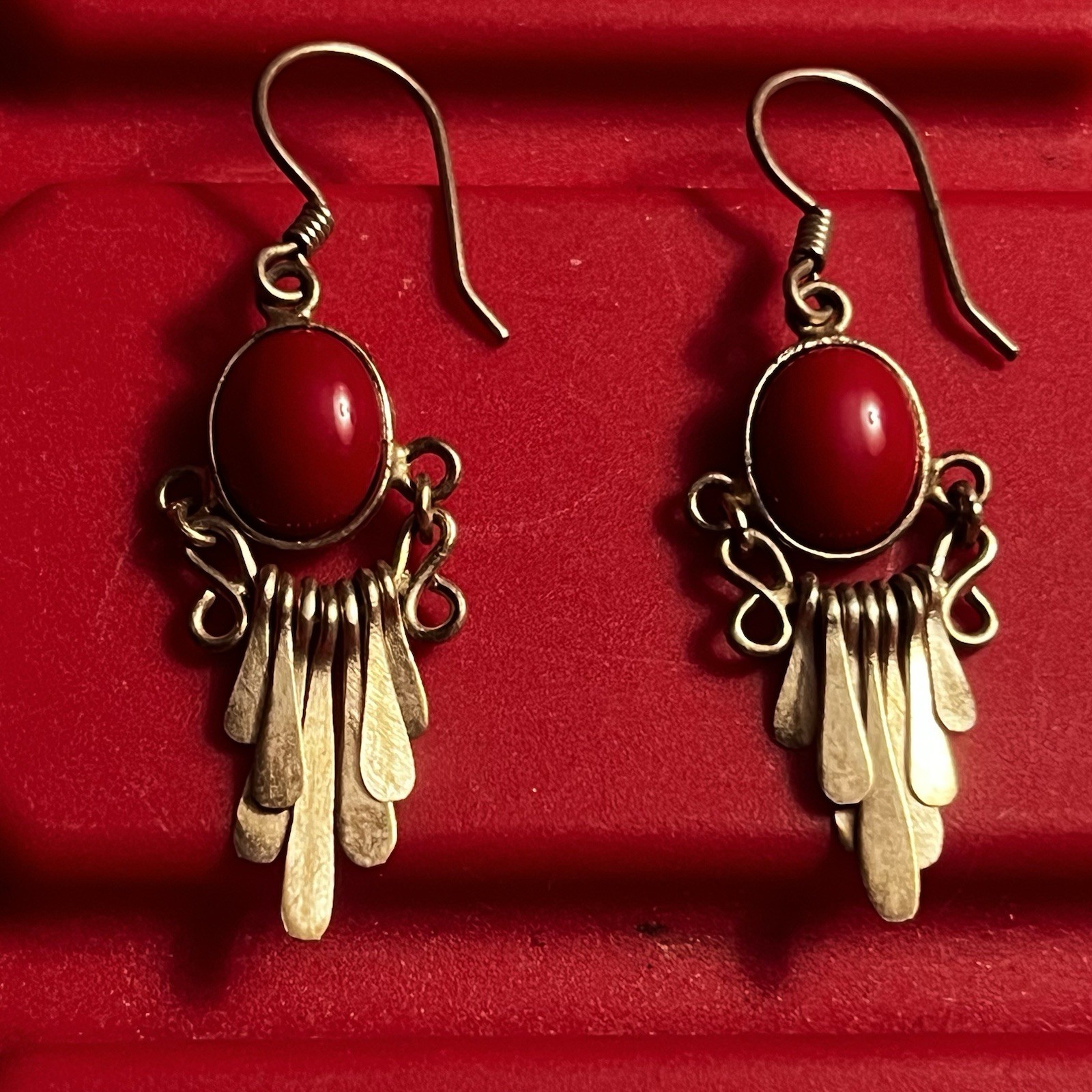 Fringe Dangle Red Earrings Statement Southwest St… - image 1