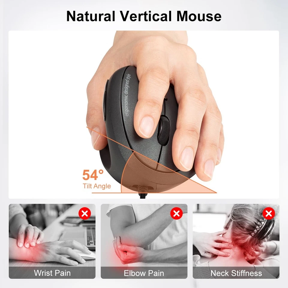 Wired Left Handed Ergonomic Mouse, Optical Vertical Mice for Small Hands, Red... - Image 3 of 4