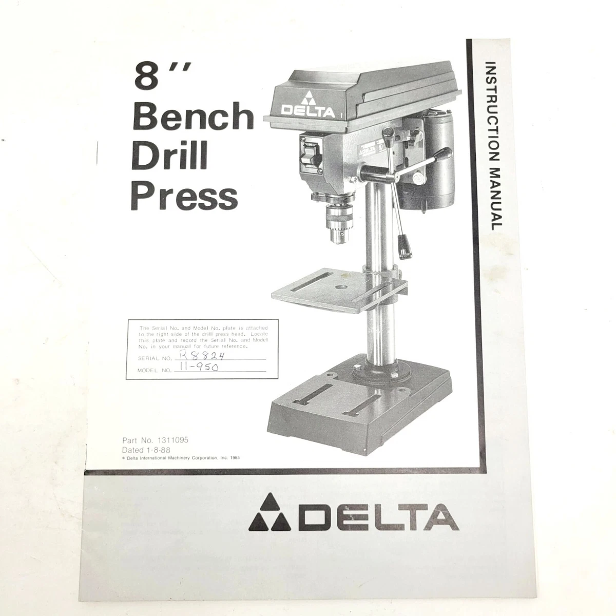 Vintage Delta 8 In Bench Drill Press Instruction Manual Original