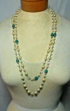 Signed Jean-Louis Scherrer Paris Faux Pearl Glass Rhinestone Two Strand Necklace