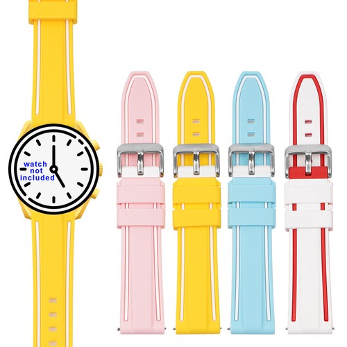 Dual Colors Silicone TPU Watch Strap Rubber Watch Band Universal Wristband 20mm - Picture 14 of 32