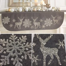 Cynthia Rowley Beaded Fireplace Mantel Scarf Snowflake Deer Christmas Designer