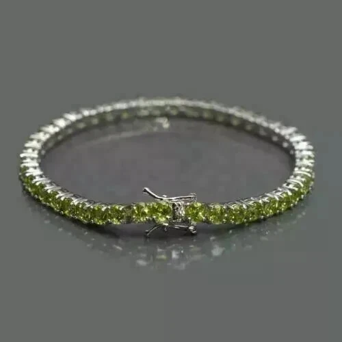 3MM Round Lab Created Peridot Women's Tennis Bracelet 14K White Gold Plated 7" - Image 3 of 4