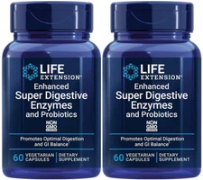 ENHANCED SUPER DIGESTIVE ENZYMES and PROBIOTICS 2 BOTTLES 120 Cap LIFE EXTENSION