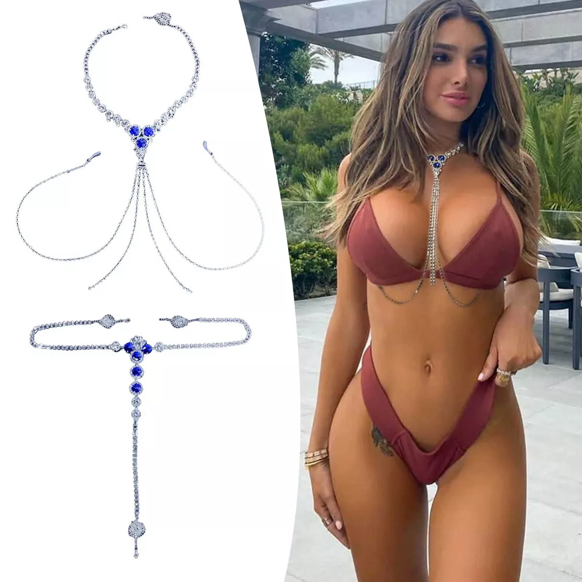 Necklace With Non Piercing Nipple Chain Rhinestone Bra Body Chain Necklace