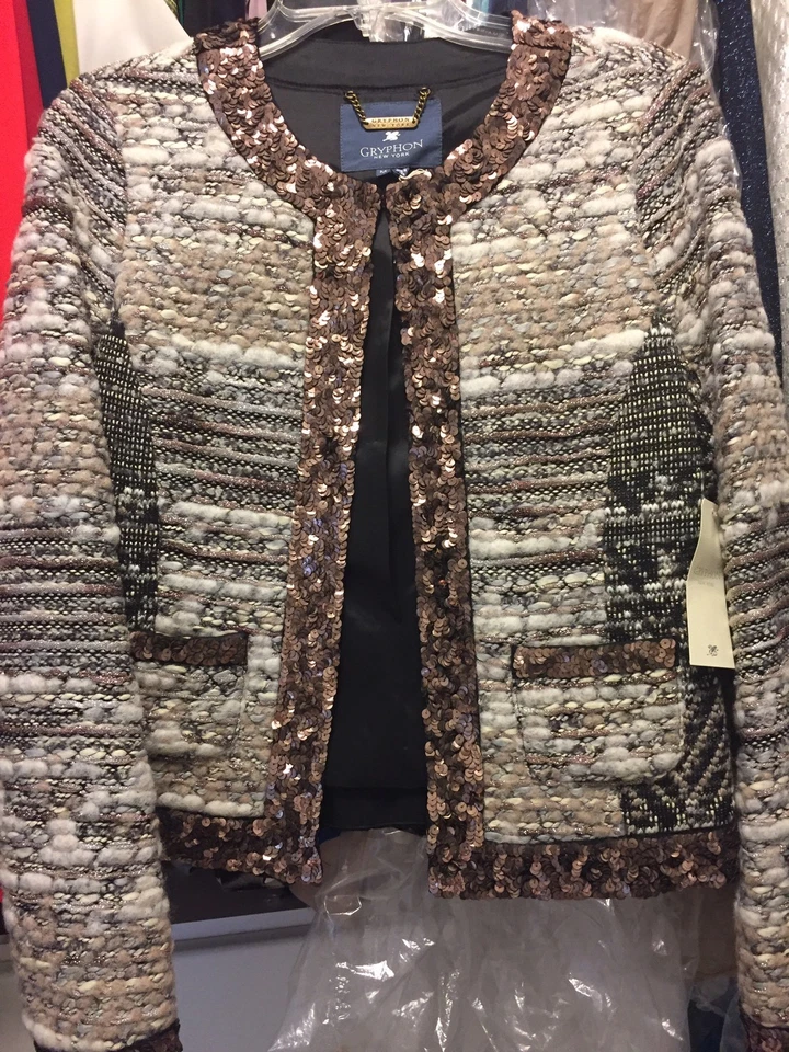 NUEVO CON ETIQUETAS GRYPHON Elle Chaqueta Lana Metálica Tweed Talla Mediana Saks Fifth Ave. $595 Foto 4 de 4