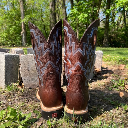 Twisted X Męskie brązowe kamykowe niebieskie stalowe palce kowbojskie buty MLCS003 - Zdjęcie 4 z 19