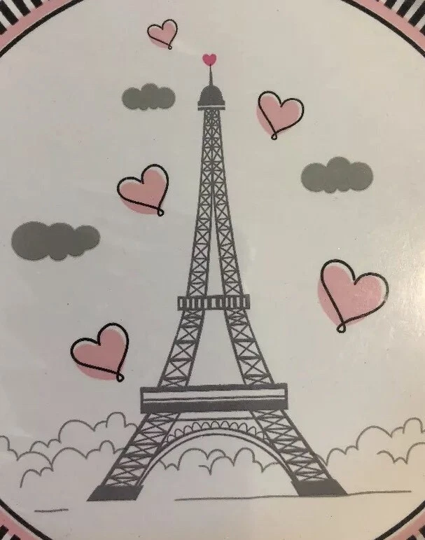 Paris Birthday Party Cocktail Dessert Plates Eiffel Tower Pink Poodle Dots 8/pk - Image 2 of 4