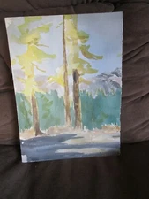 Original Watercolor Painting Burnt Out Trees 15" x 11" 