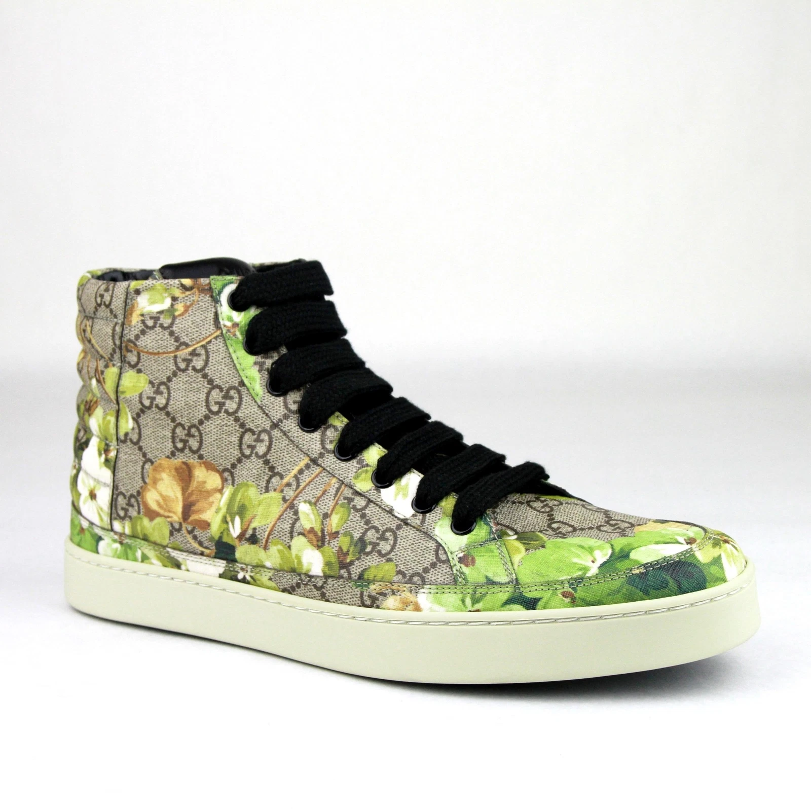 Baskets haut de gamme Gucci Supreme GG toile « Bloom » imprimé Hi chaussures vert 407342 8960