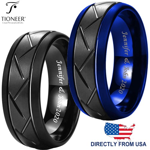 Tungsten Carbide Zigzag Groove Design Comfort Fit Wedding Band Ring FREE ENGRAVE - Afbeelding 1 van 21