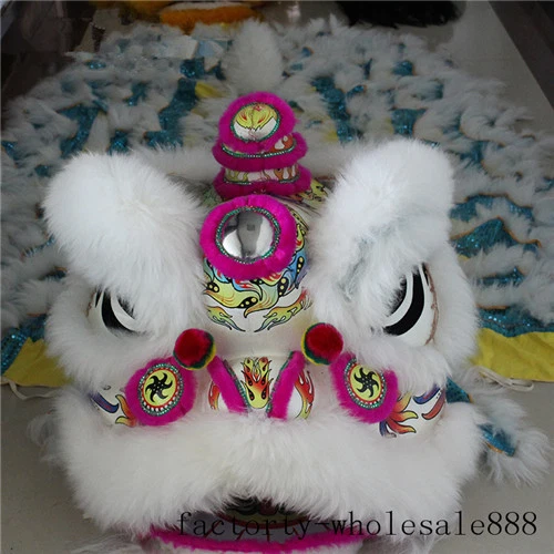 Dance Lion Mascot Chinese Folk Art Costume White Wool Southern Lion Two Adult A+ - Image 2 of 4
