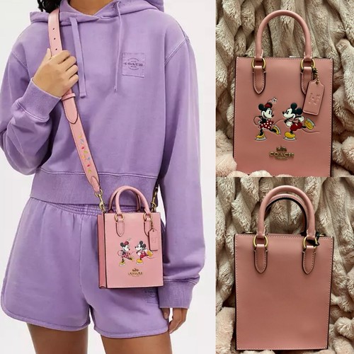 NEW Disney X Coach Blush Pink Leather Mini Tote Mickey & Minnie Crossbody $398 - Picture 15 of 24