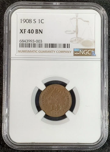 1908-S Indian Head Cent NGC XF40 BN 6843993-003 Exquisite Coin Rare
