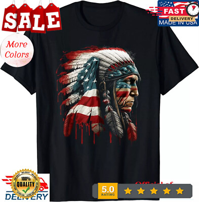 2025/Native American Indian Chief American USA Flag T-Shirt, Unisex Tees