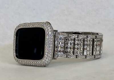 Crystal Apple Watch Band Silver Baguettes or Apple Watch Case Lab Diamond Bling