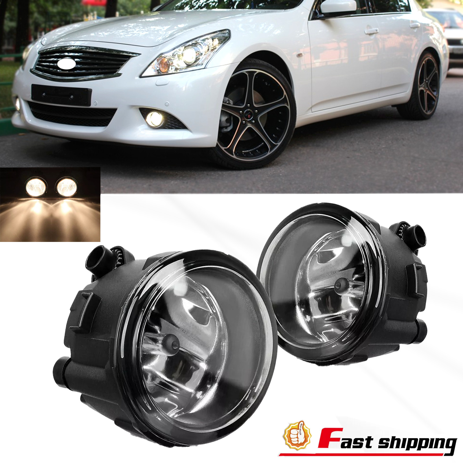 Pair Front Fog Light Lamp Fit Infiniti G25 G37 Q70 Sedan 2010 2011 2012 13&2014