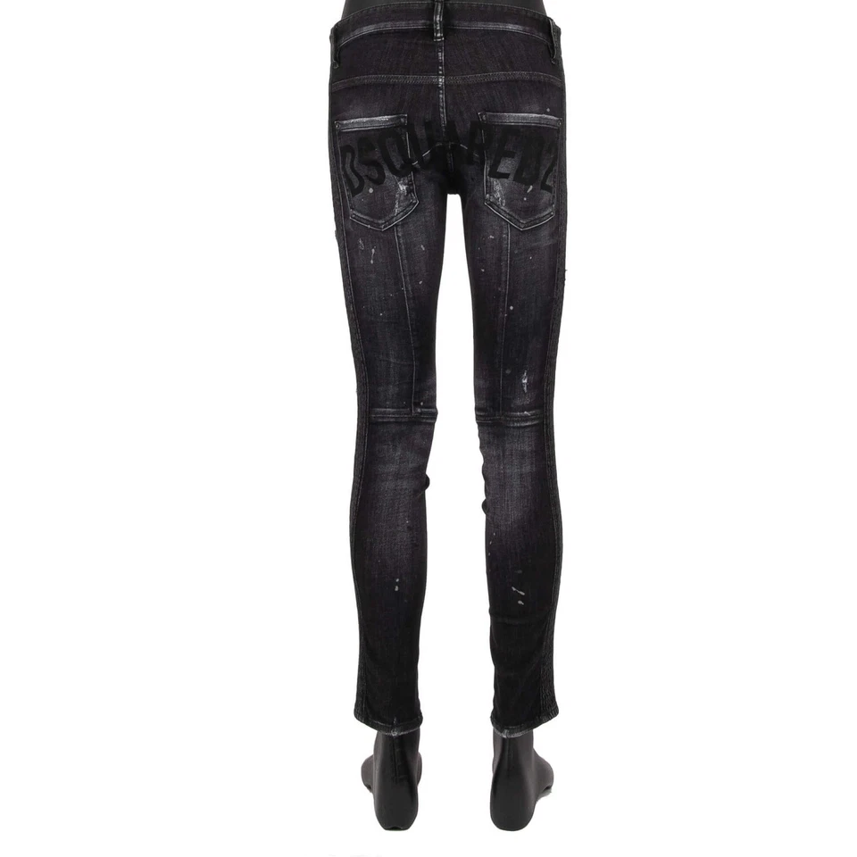 DSQUARED2 Distressed Logo Skinny 5-Pockets Vaqueros Gris Negro 13655 - Imagen 2 de 4