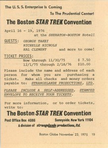 1976 Boston Star Trek convention memorabilia