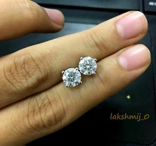 Round Cut 1.25CT Solitaire Diamond Stud Jewelry Earrings 14K White Gold Finish