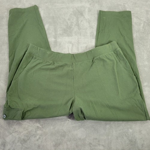 Denim Co Womens Pants Extra Large XL Cargo Pull On Green Elastic Waist Casual