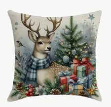 Winter Tree Deer Animals Christmas Throw Pillow Cover Winter Holiday Home Decor