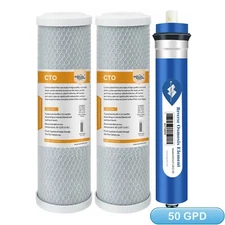 Combo Pack for GE FX12M FX12P Water Filter Replacement 50 GPD RO Membrane Carbon