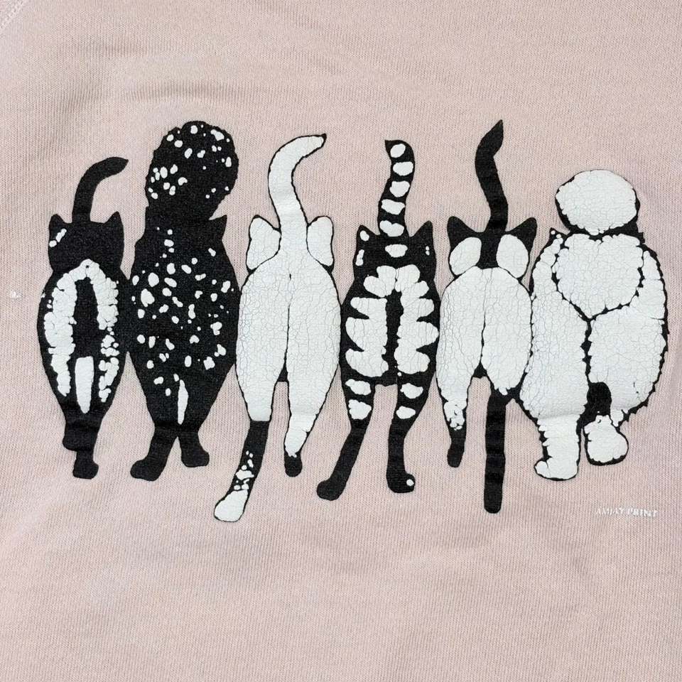 Sudadera Pullover Vintage Hanes Cuello Redondo Grande Gato Gráfico Hinchado 2 Lados Rosa Foto 4 de 4