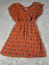 aina be Chiffon Lined Dress Pumpkin Orange Elastic waist Relaxed Fit - Size S