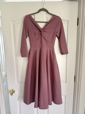 Unique Vintage Mauve Pink Fit and Flare Midi Dress Small NWOT