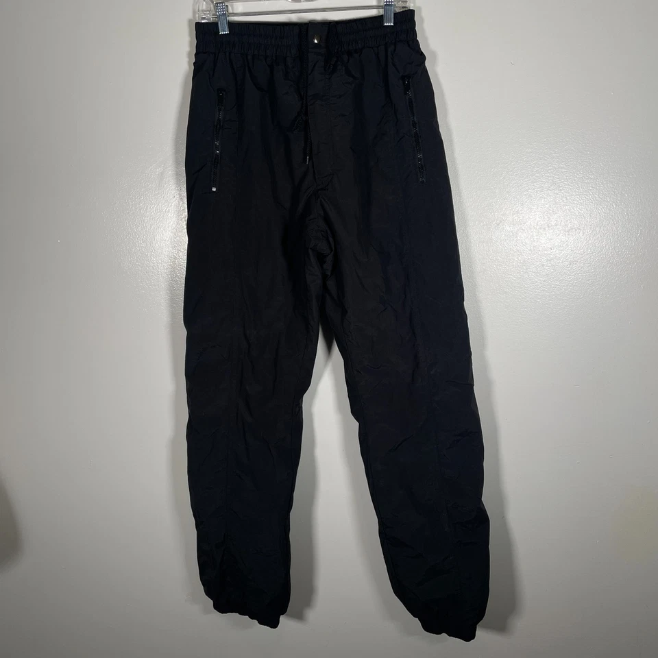 Ski Gear Snow Pants Men Large Black 100% Drawstring Waist Zippered Pockets - Image 2 of 4