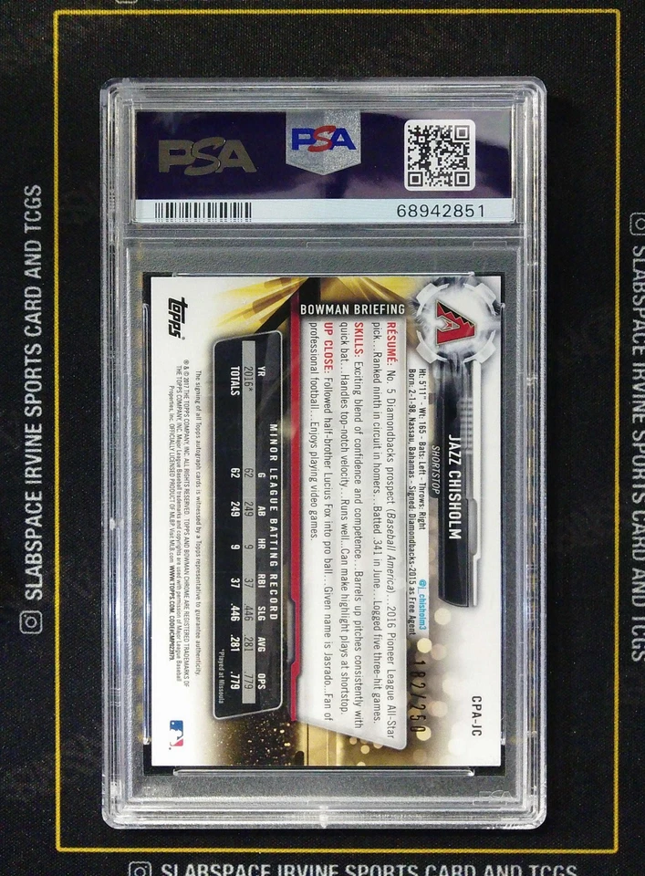 2017 BOWMAN CHROME PROSPECT AUTO JAZZ CHISHOLM  PURPLE REF. /250 PSA 9 - Image 2 of 2