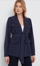 DKNY Women s Navy Belted Long Single-Breasted Blazer Jacket XS