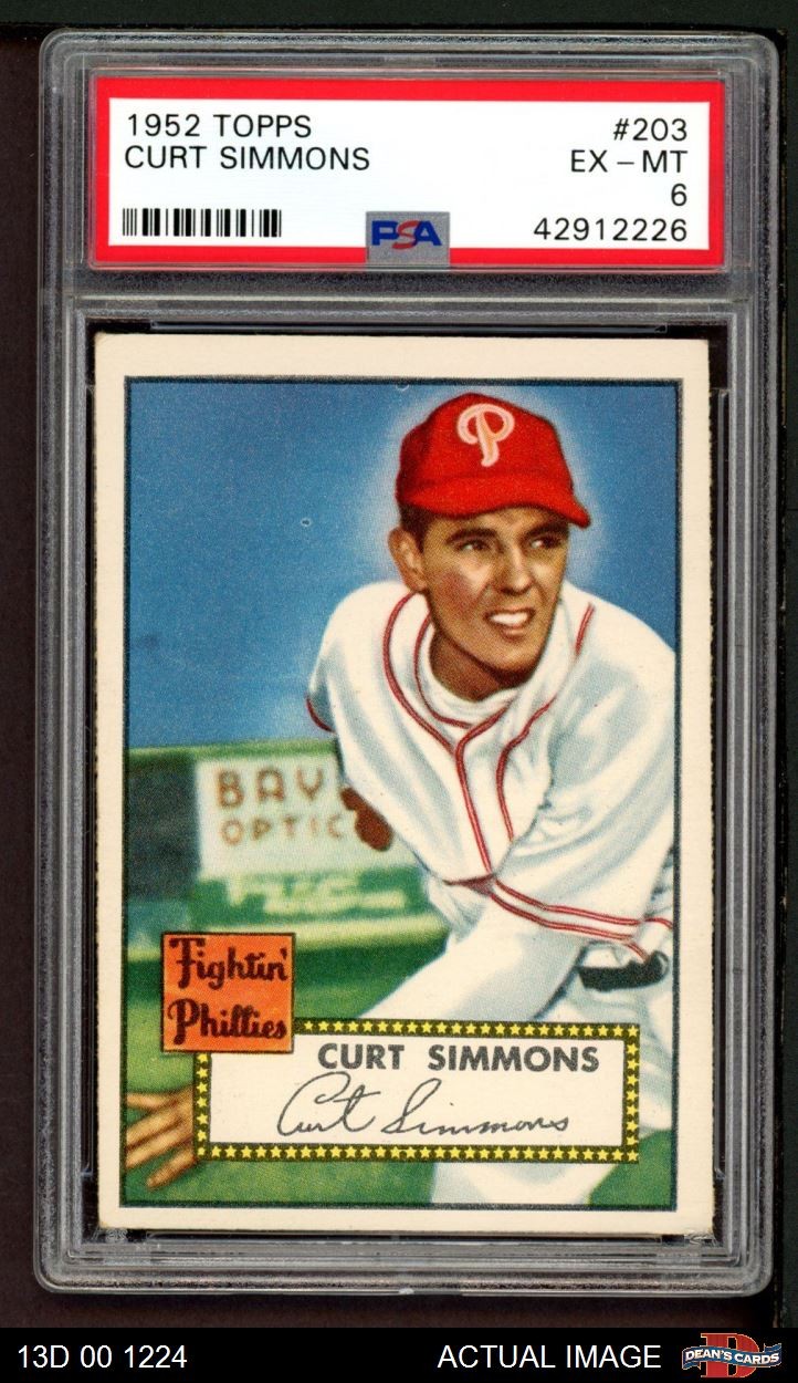 1952 Topps #203 Curt Simmons Phillies PSA 6 - EX/MT